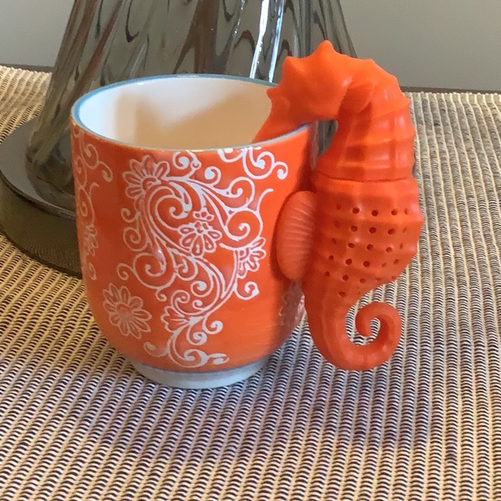 Orange Tea Cup with Sea Horse Tea Diffuser